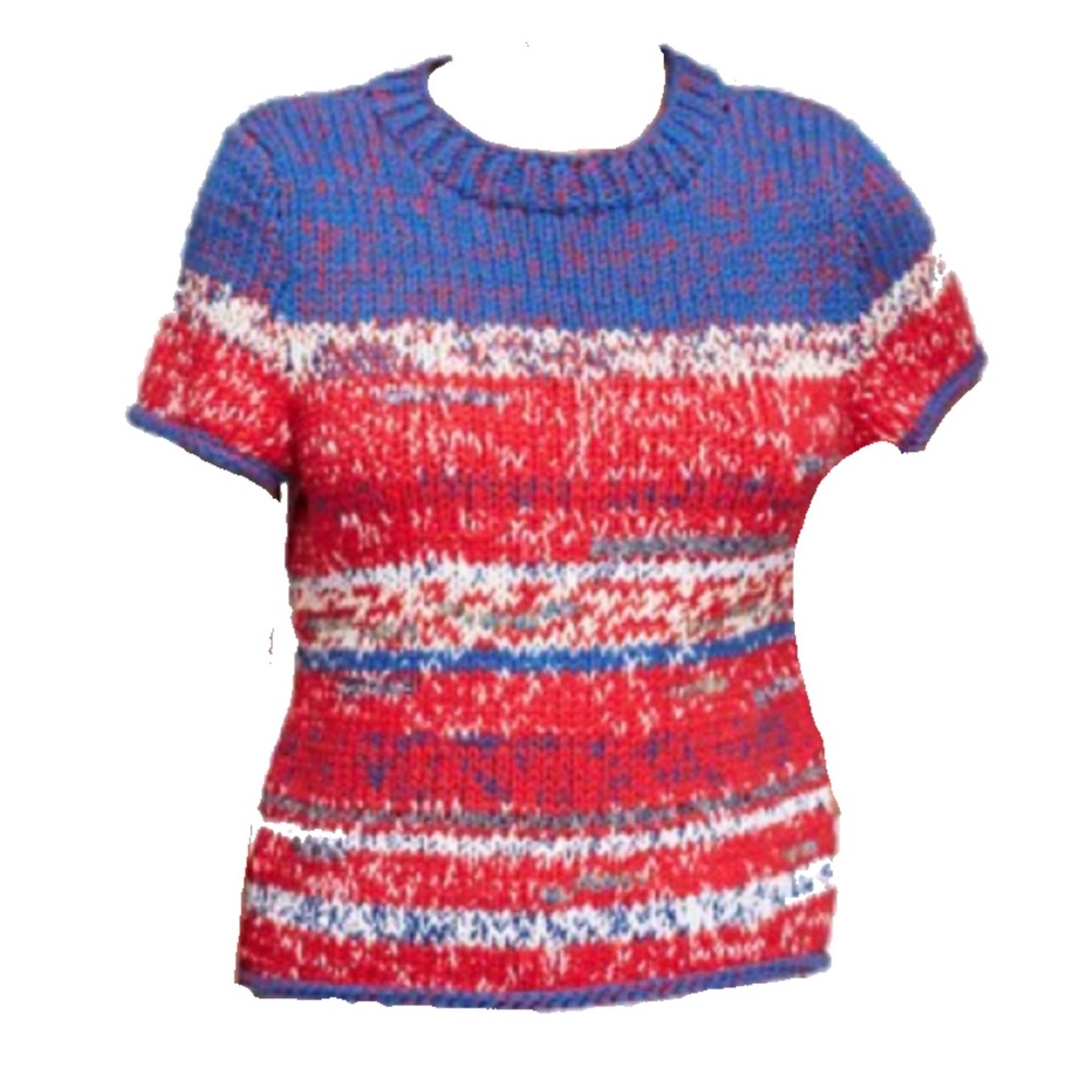 Tory Burch NWT Artisan Knit Sweater Top Red Blue White Medium